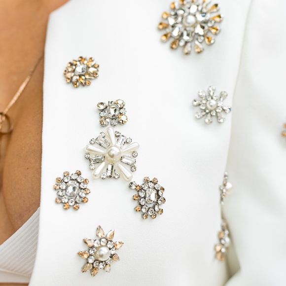 Blazer & Pants Suit Set With Crystal Embellishments - White - Picture 8 of 12